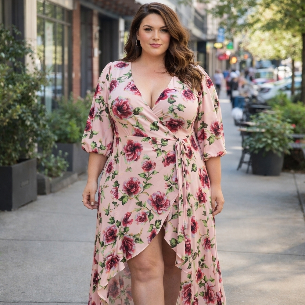 ASOS Curve Pink Floral Wrap Maxi Dress